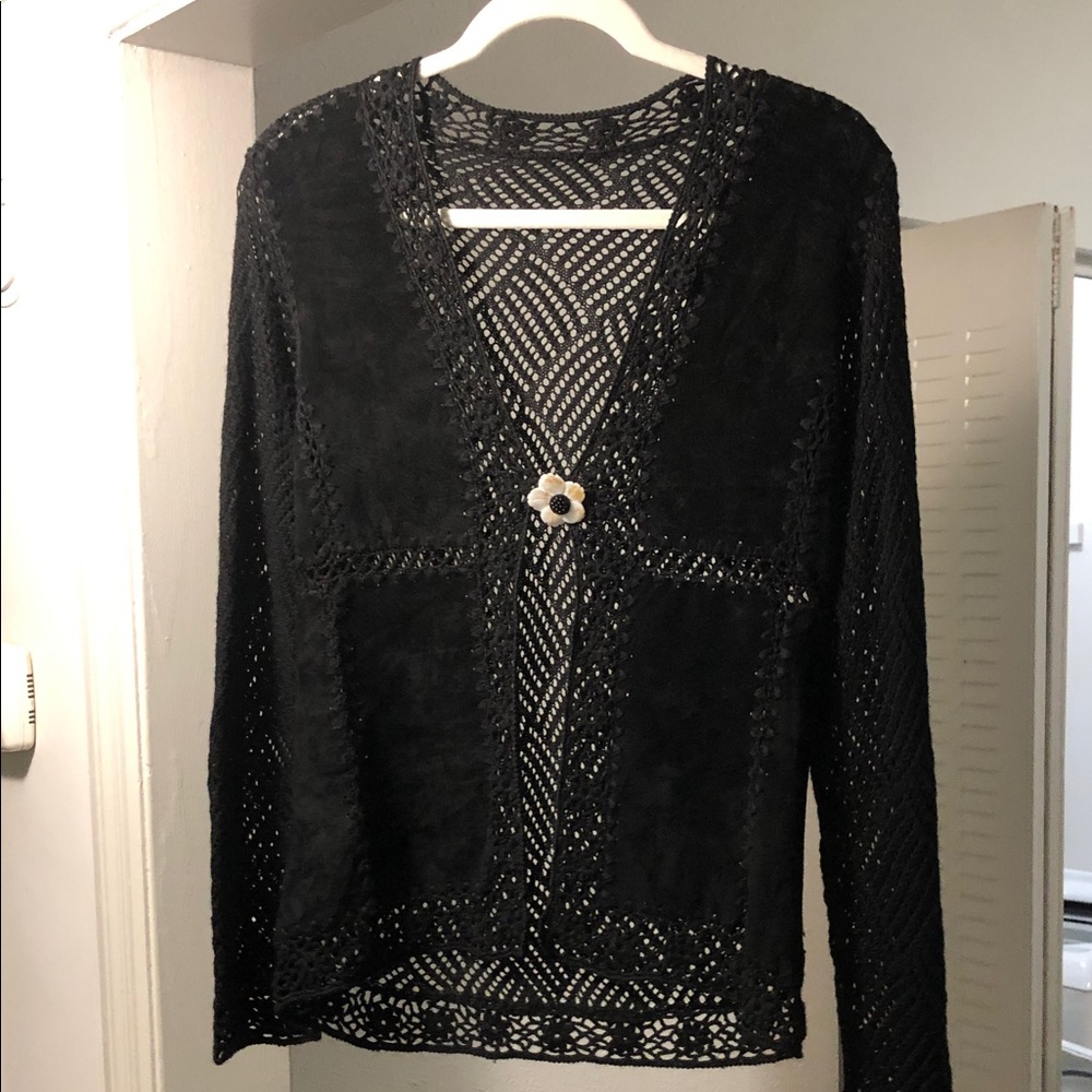 Suede Leather and Crochet Sweater